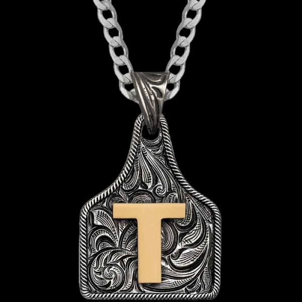 Medium Initial Cow Tag Necklace 